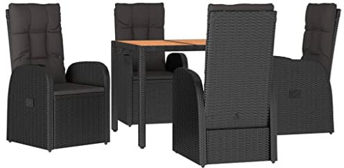 vidaXL Garten Essgruppe 5-TLG., Gartenmöbel Set mit Kissen, Gartengarnitur Tisch 4 Stühle, Sitzgruppe Gartenset Modulares Design, Schwarz Poly Rattan