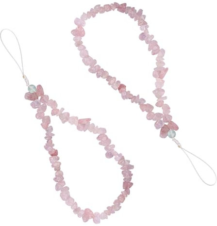 BEEFLYING Natural Gemstone Phone Lanyard Wrist Straps Rose Quartz Chips Beads Cellphone Charm Wristlet Handmade Anti-Lost Phone Bracelet for Keychain Bag Hanging Accessories