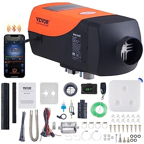 VEVOR Chauffage Diesel 12 V 2 kW Consommation 0,12-0,26 L/h Réchauffeur d'Air Diesel 8-36 ℃ Réglable 10-15 m² Contrôle Intelligente avec LCD Bluetooth Télécommande Réservoir 10 L pour Camion Bateau RV