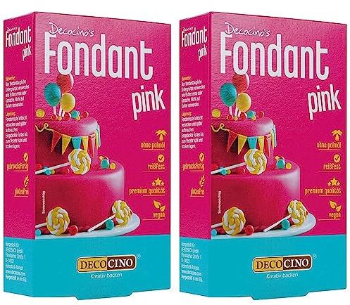 Decocino Fondant Pink – 250 g – ideal zum Verzieren von Kuchen, Torten, Cupcakes – Palmölfrei & Laktosefrei (Packung mit 2)