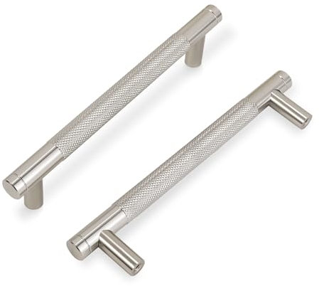 COTYKILEY 10 Pack 5 Inch(128mm) Brushed Satin Nickel Cabinet Handles Sliver Knurled Kitchen Cabinet Pulls Cabinet Door Handles Kitchen Cabinet Hardware Cupboard Drawer Pulls Dresser Handles