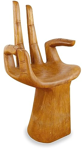 livasia Buddhahand Stuhl, Origineller Hocker aus Teakholz, Die Hand Buddhas als Designstuhl, Massivholz Sitz, Blumenpodest, 48x38x90cm (Natur)