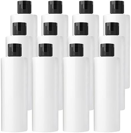 BPZXL 24 pièces 200ml Blanc flacons vides en plastique avec Bouchon à Charnière Noir Bouteilles Pour Cosmétique Savon Gel Huile essentielle Lotion le shampooing