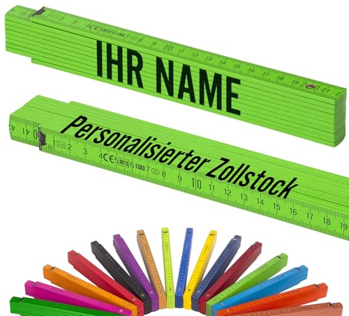 Metrie™ Zollstock - PERSONALISIERT – Gliedermaßstab | Meterstab, Maßstab - 2m - Grün - Duplex Teilung, Hergestellt in der EU – Druck mit Namen, Wunsch-Text für Handwerker | BLOCK 52-1 Stück