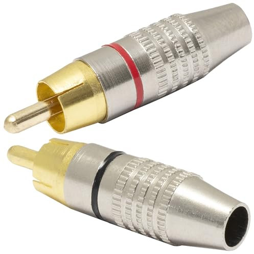 Aerzetix - C69020 - Set di 2 connettori spine RCA maschio dritto 44x11mm 1 anello di localizzazione rosso e nero - audio microfono