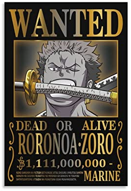 Anime One Piece Wanted Poster Zoro 2 Gemälde auf Leinwand, Wandkunst, Poster, Scroll Bild, Druck, Wände, Dekoration, Heimposter, 50 x 75 cm