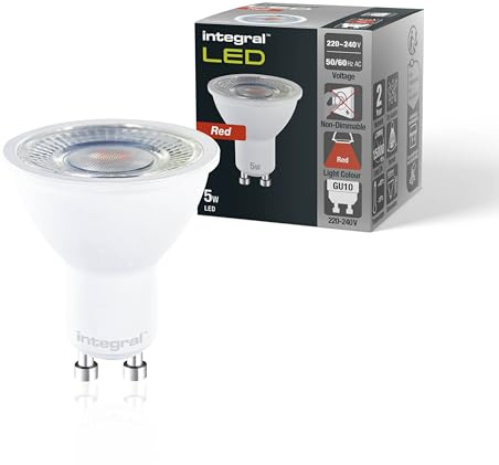 Integral LED GU10 Red Spotlight Bulb | 40˚ Beam Angle | Energy Saving 5W (50W Equivalent) | Decorative and Mood Lighting | Ideal for Home, Restaurants, Hotels, Gardens, Displays | 2-Pack