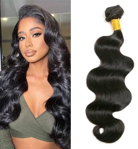 Body Wave Human Hair Bundles Extensions Echthaar Gewellt 1 Bündel 16 Zoll | Haarverlängerung Double Weft Menschliches Haar Webt Unprocessed Brazilian Virgin Wet and Wavy Hair Extension Black 100g
