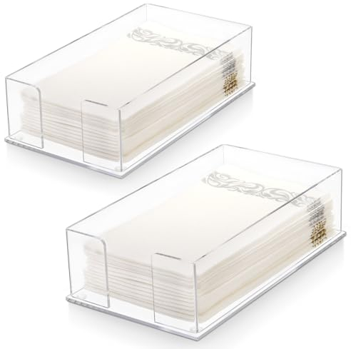 Cididu Set of 2 Acrylic Guest Towel Napkin Holder, Clear Paper Towel Storage Tray Cocktail Dinner Napkin Holder, Disposable Paper Hand Towel Holder for Modern Buffet Kitchen Dining Room Bathroom Party