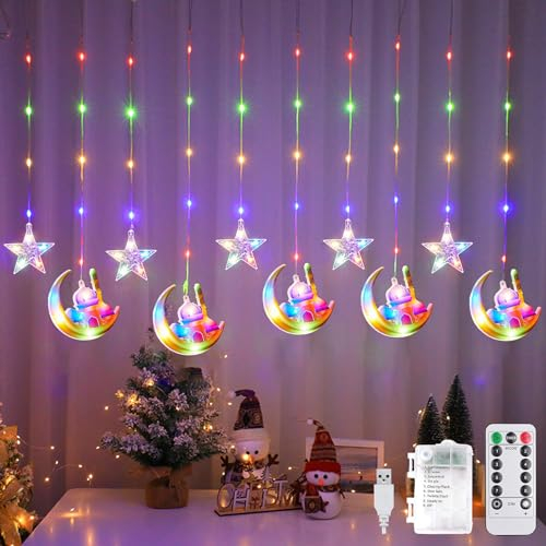 DAZZTIME Ramadan Lichterkette,100 LED Ramadan Licht Stern Mond Lichterketten,Stern Mond Lichterketten 3m,Lichterkette Batterie,Mit 8 Blinkenden Modi,Fernbedienung,für Ramadan,Party,Fenster.