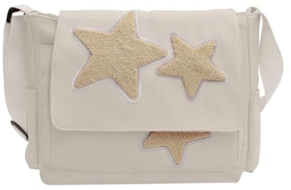 Messenger Bag Y2K Umhängetasche Süße Stern Messenger Tasche Canvas Umhängetasche Y2K Stern Schultertasche Einkaufstasche für Frauen Mädchen Schule (Weiß)