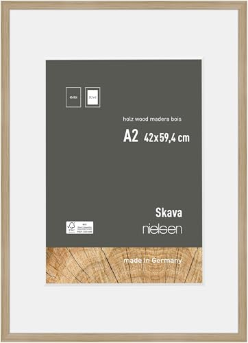 nielsen Bilderrahmen mit Passepartout, 42 x 59,4 cm (A2), Holz, Eiche, Posterrahmen zum Aufhängen im Hoch- & Querformat, Echtglas, Skava