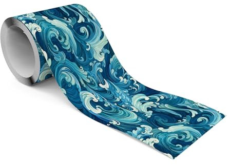 Muralo - Selbstklebende Bordüre - Tapetenbordüre Wandbördure - Dekorative Wandtatto für Wände, Möbel, Decken, Tapeten, Wandverkleidungen, Türen - Turbulente Wellen - Br.10cm x Hö.300cm