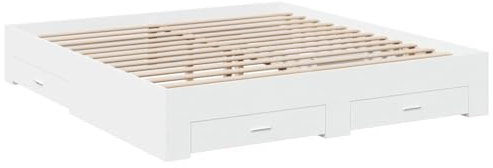 vidaXL Bettgestell, Bett mit Schubladen, Bettrahmen mit Sperrholzlatten, Doppelbett für Schlafzimmer, Schubladenbett, Weiß 200x200cm Holzwerkstoff