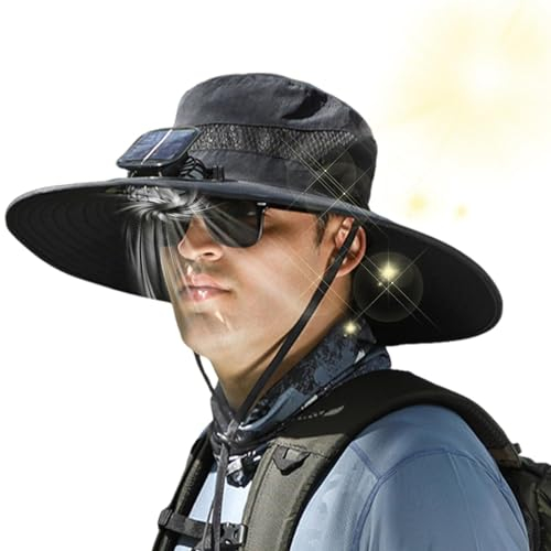Herren Solar Fan Hüte, Sonnenhut für Männer mit Ventilator - Kühlventilatorhüte mit UV-Schutz | Ventilatorhut, Schwarz