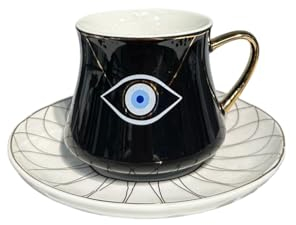 Demsi Nazar Kaffeetassen Set für 6 Personen (Schwarz/Weis, 200 ml)
