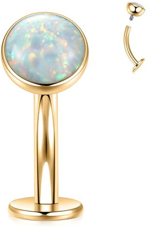 Disc Bottom Belly Button Ring 14G Bauchschmuck G23 Titan Ring Belly Barbell Flat Back Navel Piercing Jewellery White Opal Belly Piercing Gold Curved Barbell 8mm Internally Threaded Navel Ring