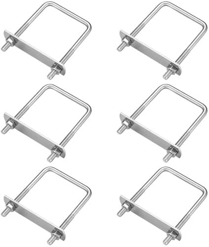 wadafen 6 Pezzi Bulloni U 80 x 50 mm, Bullone a U in Acciaio Inox,Bulloni a U Quadrato M6,Bulloni U Staffa M6,Telaio e Piastra Peso con Dadi Filettati,per Rimorchi,Auto e Barche