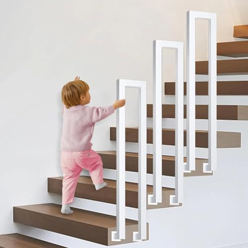 Treppengeländer Innen, U-Förmiger Treppengeländer, Handlauf Treppe, Geländer Treppe, Treppengeländer Außen, Handlauf Schwarz Geländer für Balkone Flure Wohnungen Villen (L-Weiß, 95CM)
