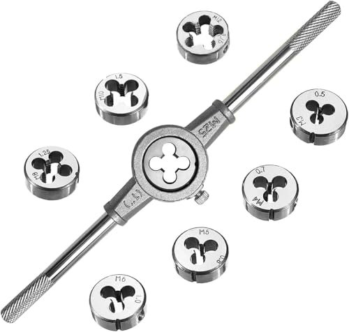 KEWAYO 8-teiliges Metrische Matrizen Set,Tragender Stahl Hand-Schraube Gewindeschneide Satz,Schraubenschlüssel Werkzeuge mit M3-M12 für Gewindeverarbeitung Manuelles Gewinde