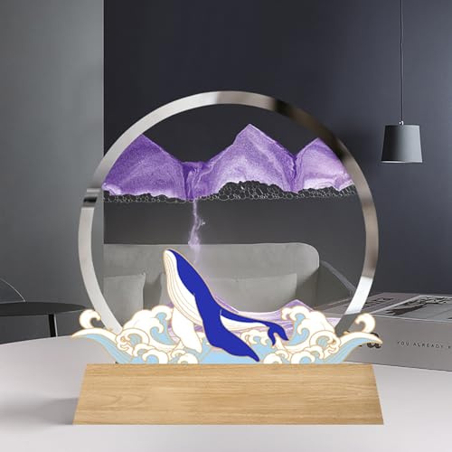 MYBSXKEOZ Sable Art Lampe De Table Image d'art De Sable en Mouvement Verre 3D Sable Peinture Lampe De Table Image De Sable Dynamique À Tourner avec Lumière LED Décoration De La Maison(Purple)