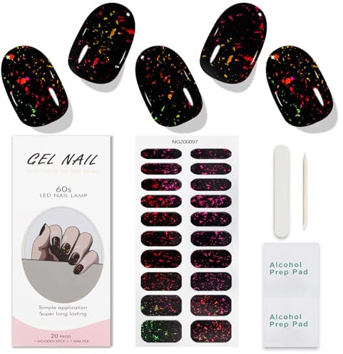 JMEOWIO Gel Nail Stickers Black Red Semi Cured Gel Nail Strips Wraps UV/LED Nails Art Design Decoration Accessories