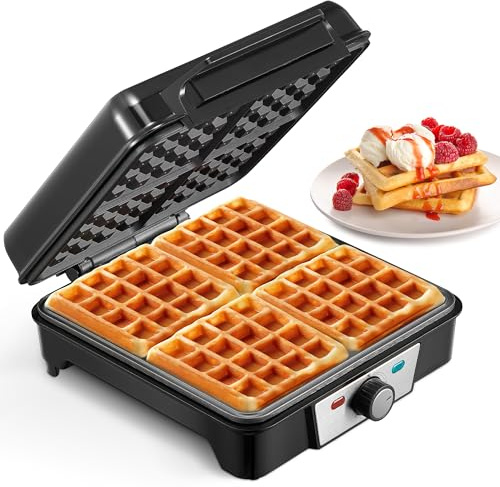 VINATO Waffle Maker, Gofrera, Máquina de Gofres Cuadrada de 4 Rebanadas, 1200W