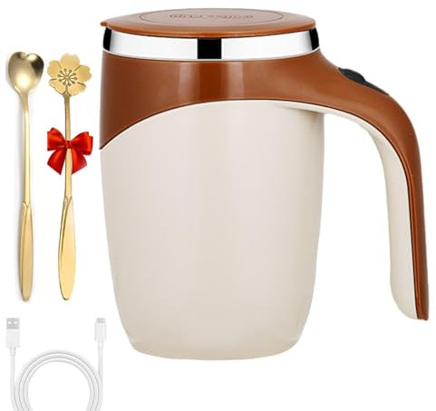 Tazza da caffè magnetica automatica, in acciaio inox, con due cucchiai, ricaricabile tramite USB, con cavo dati USB, per la casa
