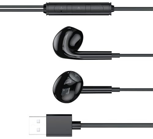 Pennle USB Earphones 8.2 Ft USB Headset with Microphone USB A Headphones for PC and Computer, Wired In Ear Earphone with USB Connection for Laptop for Surface for Switch