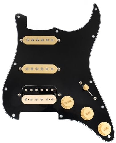 Musiclily Pro SE ST-HSS-60SE Pickguard Pré-câblé avec Micros Alnico 5 Super Switch pour Guitare électrique Style Strat, 3 plis Noir avec Micro Zebra