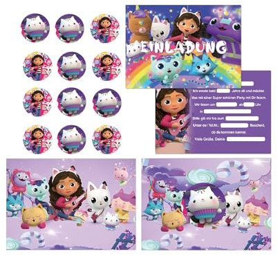 Umbrean12X Einladungskarte Set mit Umschlag in Deutsch, Cartoon themed Mädchen Geburtstag Party Einladungskarte,Kindergeburtstag Einladungskarten für Feierlichkeiten oder Geburtstagsfeiern.