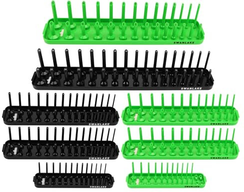 8-piece Socket Organizer Holder Tool Box, Metric & SAE Socket Holder, 2PCS 1/4, 4PCS 3/8, 2PCS 1/2 Socket Tray, Heavy Duty Socket Rail, Deep & Shallow Long Socket Organizer for Tool Box Drawer