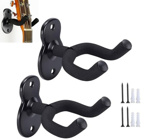 Cerioll Soporte De Pared Para Guitarra, 2 Piezas Soporte De Gancho Para Guitarra, Con Tornillos, Fácil De Instalar, Gancho De Metal Para Banjo Y Ukelele, Violín, Negro
