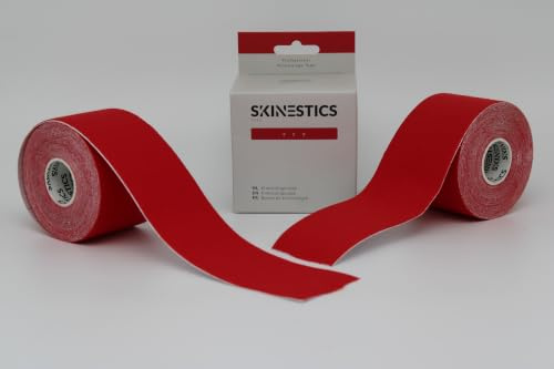Skinestics | Kinesiologie Tape Rot | 2-Pack | 600cm x 5cm | Waterproof | Sportbandage & Medizinisches Kinesiotape | Knie, Fußball, Hallux Valgus, Tennisarm | Sport, Physio Tape, Cure Tape