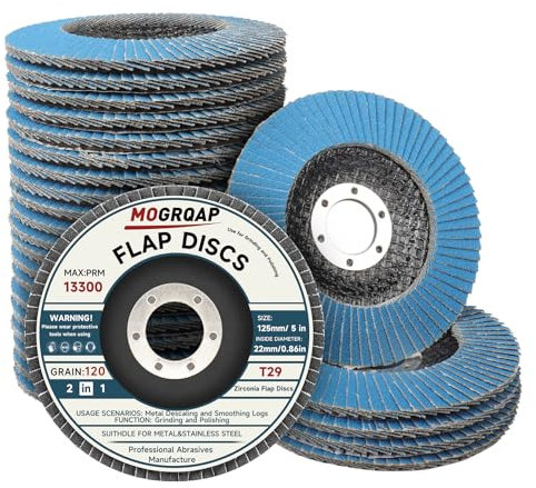 MOGRQAP 20 Pezzi Dischi Abrasivi Per Smerigliatrice Angolare, 125 mm Dischi Lamellari Grana 120, Disco Lamellare Per Lucidatura Di Metallo, Legno, Acciaio