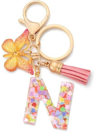 Porte-clés Lettre N Pendentif Papillon (rose)