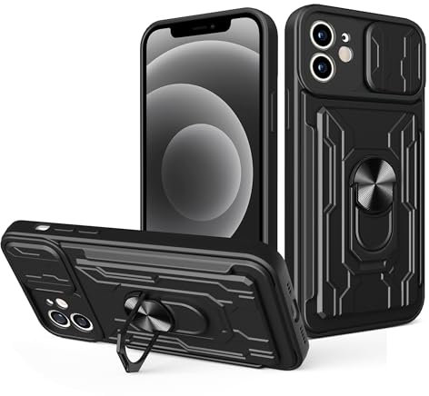 JayModCase Cover per iPhone 11 (6.1 Inch) Scorrevole Protezione Fotocamera Anello Supporto Metallo Porta Carte Removibile Scorrevole Grado Militare Antiurto Custodia per iPhone 11 6.1 Inch - Nero