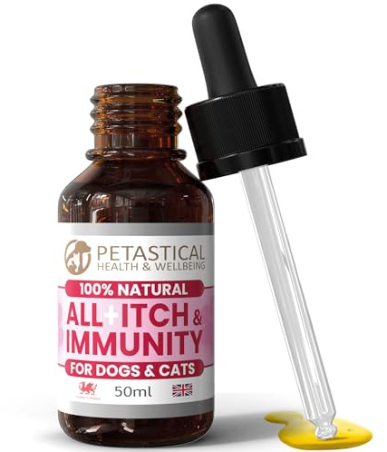 Petastical Itch and Immunity, Natural Liquid Supplement Drops for Dogs Cats, Skin, Eyes, Ears, Paws, Licking, No Nasties, Made in UK (50ml)