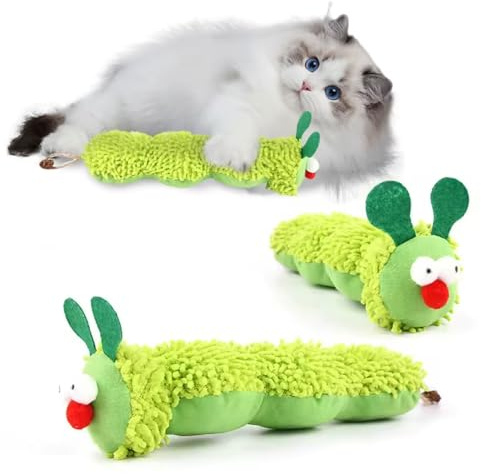 XFSRG Katzenminze Spielzeug Katzen Spielzeug Raupe Katzenminze Spielzeug Grün Weiches Plüschtier Katzen Interaktives Toys für Katzenzahnhygiene Gegen Mundgeruch & Aktivität (1)