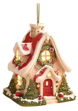 Weihnachtsdorf Dekorationen,Weihnachtshaus Dorf,2D Schnee Haus,Acryl hängende Dekoration,Mini Beleuchtete Festliche Haus Dekor,für Weihnachtsbaum Hängen,Toilette,Küche (B)