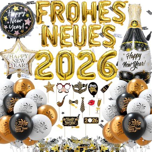 Silvester Deko 2026 Party Set,Neujahr Silvesterdeko,Neujahr Deko Ballon,Silvester Dekoration Set,Happy New Year Girlande,Silvesterparty Dekoration
