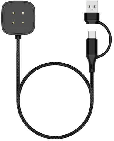 TiMOVO Ladegerät Kompatibel mit Fitbit Versa 4/3/Sense 2/Sense, 1er-Pack | Schwarzes Ersatz-Ladekabel (USB-A/C), magnetischen Dock-Ständer Kompatibel mit Google Pixel Watch 3/Pixel Watch 2