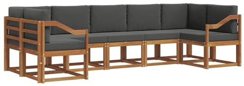 vidaXL Outdoor-Sofagarnitur mit Kissen 7 pcs Natur und Anthrazit, Modernes Outdoor-Sofa-Setn-Sektionalmöbel, Gartenlounge, Möbel aus Akazienholz, Sitzgelegenheiten für den Hinterhof