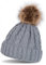 styleBREAKER Zopfmuster Bommelmütze, Strickmütze mit Fellbommel, Winter Beanie Mütze, Unisex 04024064, Farbe:Grau