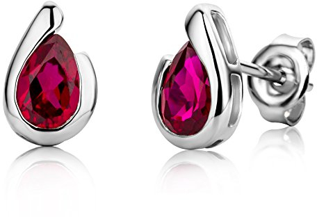 Miore Ohrringe Damen Tropfen Ohrstecker mit Edelstein/Geburtsstein roter Rubin 1.15 ct aus Weißgold 9 Karat / 375 Gold