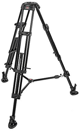 Manfrotto 545B Treppiede con Stabilizzatore Intermedio e Culla da 100 mm per Video, 3 Sezioni a Doppio Tubo, in Alluminio, Nero