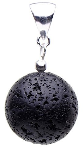 Anhänger aus echter Lava mit Poren & 925er Silber schwarz Kugel Ø18mm Damen
