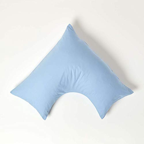 HOMESCAPES Light Blue Pure Egyptian Cotton V-Shape Pillowcase 200 TC 400 Thread Count Percale Equivalent Pillow Case For Nursing Pregnancy and Elderly