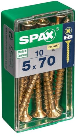 SPAX 3395527 Boîte de 10 pièces Vis Bois Cab. Plat YELLOX 5,0 x 70 mm, Multicolore