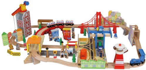 small foot Holzeisenbahn Set Hafen aus Holz, 100-teilig, kombinierbar mit Anderen Bahnen, ab 3 Jahren, 8553